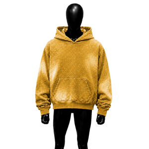 Sudadera con Capucha Oversize de Algodón French Terry con Pedrería Color Mostaza y Estampado de Puntos Tie-Dye para Hombre, Estilo Casual Moderno para Otoño e Invierno - Product Image 1