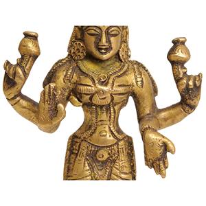รูปปั้นพระลักษมีสี่แขนทำมือขนาด 6 นิ้ว วัสดุทองเหลือง งานประติมากรรมอินเดีย โดย Exotic India รุ่น ZBT14 เหมาะสำหรับเป็นของขวัญ - Product Image 4