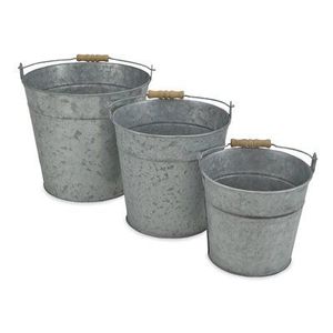 3-Set Vintage <b>Galvanized</b> <b>Planter</b> Buckets - Garden Bucket with Rope Handles, <b>Galvanized</b> Metal - Product Image 5