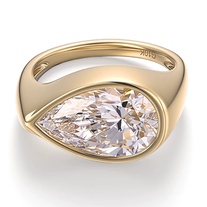 แหวนเพชรแล็บ 4 กะรัต เครื่องประดับชั้นดี ทองคำขาว 10K ประดับเพชรแล็บทรงลูกแพร์ แหวนหมั้น แหวนแต่งงานสำหรับผู้หญิง - Product Image 3