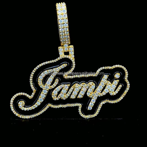 Pendentif personnalisé en émail noir VVS Moissanite dernier pendentif en émail Hip Hop glacé taille brillante 925 argent plaqué or - Product Image 1