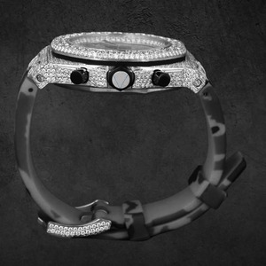 Montre mécanique chronographe AFAR Jewels de haute qualité avec moissanite glacée, date, bracelet en acier inoxydable de 20 mm, style analogique élégant pour rappeur - Product Image 3
