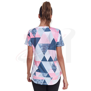 Camiseta de Manga Corta con Estampado Geométrico para Mujer, Cuello Redondo, Corte Regular, Secado Rápido, Deportiva, Tejida en Poliéster, para Primavera/Verano - Product Image 5