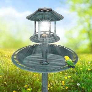 Abbeveratoio per Uccelli Rotondo in Plastica 51*51*106cm con Luce Solare Verde Scuro per il Giardino - Product Image 3