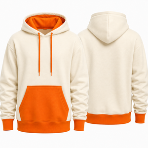 เสื้อฮู้ดผู้ชายสีฟ้าอ่อน มีกระเป๋าและขอบสีเขียวมะนาว ทรงปกติ สวมใส่สบาย ผ้าฟลีซถัก เหมาะสำหรับฤดูใบไม้ร่วง - Product Image 2