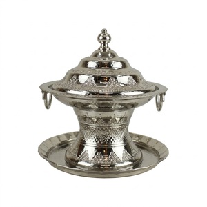 Handcrafted Metal Date Bowl With <b>Lid</b> And Pedestal Stand Traditional Arabic Khajoor <b>Pot</b> For Ramadan Iftar Home Table Decor - Product Image 2