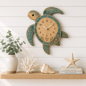 Horloge murale en bois en forme de tortue pour chambre d'enfant, horloge murale en bois en forme d'animal mignon pour la décoration de la chambre d'enfant et de la salle de jeux - Product Image 1