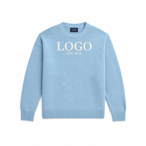 Pull en coton surdimensionné personnalisé pour femme, motif ours, tricot intarsia épais, col rond brodé, logo frontal, OEM - Product Image 3