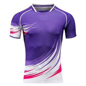 เสื้อรักบี้ผู้ชายสีม่วงแบบซับลิเมชั่น แขนสั้น ทรงแอธเลติก ระบายเหงื่อได้ดี คอกลม เหมาะสำหรับทุกฤดูกาล - Product Image 1