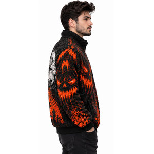 <b>Men's</b> <b>Gothic</b> Sherpa Fleece <b>Jacket</b> Halloween 3D Print Zipper Stand Collar Windproof Winter Warm Coat Orange Black Design - Product Image 5