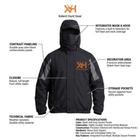 Veste tactique de chasse pour homme, personnalisée, imperméable, respirante, coupe-vent, à capuche, avec fermeture éclair, design imprimé, softshell, masque facial, OEM Xelent
