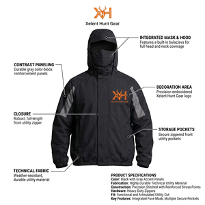 Veste de chasse imperméable pour homme, coupe-vent tactique d'extérieur, veste softshell avec masque facial, équipement de chasse OEM Xelent - Product Image 5