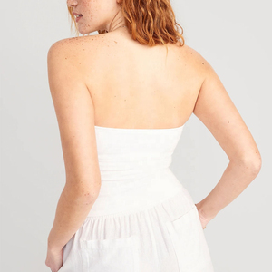 <b>Women's</b> <b>White</b> Strapless Knitted <b>Tank</b> <b>Top</b> Solid Color Minimalist Style Breathable Spandex Cotton Blend - Product Image 3