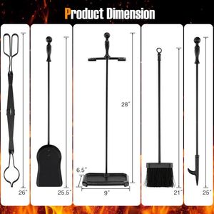 Set di 5 Utensili per Caminetto con Supporto, Include Pinze, Spazzola, Paletta, Braciere e Accessori Essenziali - Product Image 5