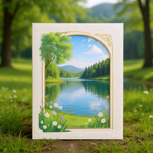 การ์ดอวยพรหรูหราในช่วงฤดูร้อนที่มีการออกแบบกรอบทะเลสาบที่สวยงาม - Product Image 3