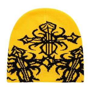 Bonnet tricoté personnalisé jaune avec croix, style gothique, streetwear, surdimensionné, hiver, unisexe, vente en gros - Product Image 4