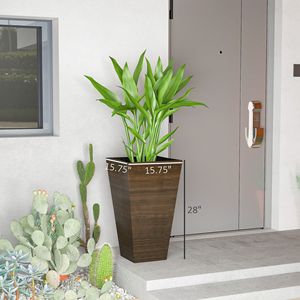 Ensemble de 3 jardinières hautes d'extérieur en plastique imitation bois brun, pots à fleurs de 28 pouces avec trous de drainage - Product Image 3