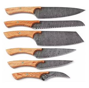 Traditional Style 6-Piece Damascus Steel Chef <b>Knives</b> with Wooden Handle <b>Sharp</b> Serrated Edge for Multi-Purpose Eco-Friendly - Product Image 2