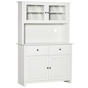 "Modern 4-Shelf Glass Door Kitchen Pantry <b>Cabinet</b> with Drawers for Microwave Countertop <b>Storage</b>" - Product Image 1