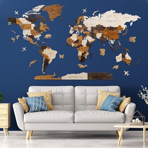Mapa del Mundo de Bambú Hecho a Mano para Decoración de Pared |   Decoración para el Hogar Sostenible de Madera Natural - Product Image 1