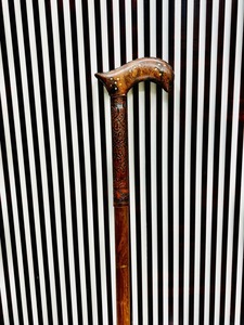 Bastón de Madera Grabado con Cuero, Multifuncional, Plegable en 3 Partes, 37 Pulgadas (Aprox.) Artesanía de Diseño Folclórico, TESORO DEL MUNDO ANTIGUO - Product Image 6