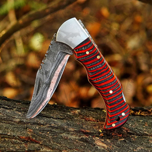 Couteau de poche pliant multifonctionnel en acier Damas fait main, le plus vendu, avec manche en résine de qualité industrielle OEM - Product Image 1