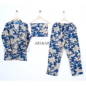 Pyjama pour femmes en coton à imprimé floral indien, ensemble de nuit à manches longues avec pantalon, ensemble de pyjama d'été avec chemise et pantalon, ensemble coordonné deux pièces - Product Image 6