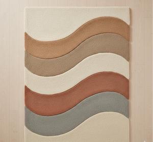 Tapis d'appoint moderne abstrait ondulé en laine, antidérapant, doux, tufté, multicolore, à rayures aux tons terreux, à poils moyens, pour salon - Product Image 1