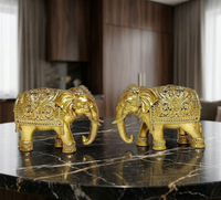Paire d'idoles en résine faites à la main en forme de trompe d'éléphant, ensemble de murtis d'éléphant traditionnels pour la décoration de Puja, design artistique pour table de maison
