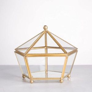 Glass Jewelry Box With Lid Polygon Shape Modern Luxury Design Hinged 1 Layer <b>Storage</b> Container For Rings And Accessories - Product Image 2