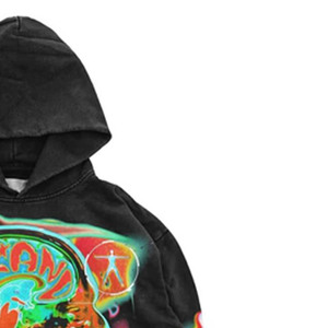 Sweat à capuche court noir délavé pour homme BRAND, style streetwear, avec fermeture éclair, 100 % coton, imprimé numérique, léger, séchage rapide, respirant, idéal pour l'été - Product Image 2