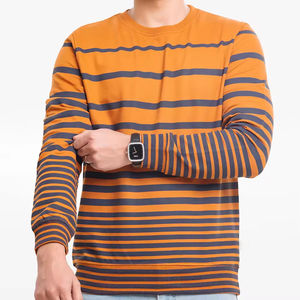 Sweat-shirt rayé tendance pour homme, couleur moutarde, en coton, avec rayures marine, haute qualité, vente en gros, mode 2026, personnalisable - Product Image 3