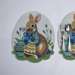 แผ่นรองจานลายดอกไม้ประดับลูกปัดหรูหรา ทำมือ NOORIMS AKBAR HANDICRAFTS ผู้จัดจำหน่ายส่งสำหรับโรงแรม ร้านอาหาร และผู้ซื้อของตกแต่ง - Product Image 2