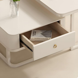 Modern Eco-Friendly Coffee Table Set of Two <b>Nesting</b> Stacking Tea Tables for Living Rooms with Gold Metal Frame and Wooden Drawer - Product Image 3