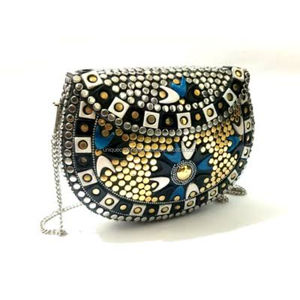 Bolso de Mosaico de Latón Rojo Hecho a Mano con Adorno de Piedra Azul y Cadena Dorada para Fiesta y Desgaste Étnico - Product Image 5