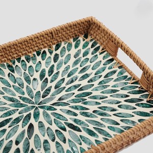 Rattan Art Woven Decor Leaves Pattern Serving Tray Hot Selling New Design Decorative Home Square Rattan <b>Basket</b> Tray at UO INDIA - Product Image 5