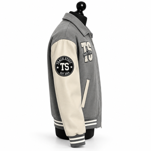 Veste de baseball personnalisée pour homme, style Varsity, en laine et coton, manches en cuir PU, logo brodé personnalisé, streetwear, hiver - Product Image 2