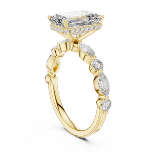 Bague d'anniversaire en or massif 14K avec diamant de laboratoire taille émeraude, halo caché et griffes partagées, 2.80-5.80CT DEFVVS, certifiée IGI, ODM - Product Image 4