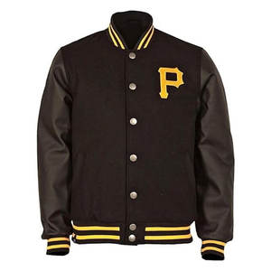 Mens Pittsburgh P Logo Baseball Varsity <b>Pirates</b> Black Letterman Bomber <b>Jacket</b> Casual Streetwear Fashion <b>Jacket</b> Cotton Blend - Product Image 4