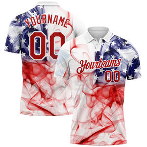 Polo de golf blanc rouge-violet à drapeau américain 3D, respirant et anti-transpiration, pour le golf, l'entraînement et les occasions décontractées - Product Image 1