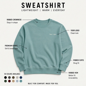 Sudadera de Cuello Redondo Color Verde Azulado para Hombre, Corte Regular, Tejido de Algodón, Estilo Casual, Color Sólido, para Otoño - Product Image 6