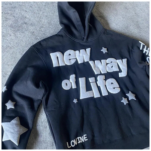 Fournisseur de sweats à capuche en coton avec impression graphique en relief personnalisée, prix bas, vêtements streetwear, usine directe, ensemble de survêtement en molleton français assorti - Product Image 1