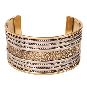 <b>Retro</b> Moroccan Style Two-Tone Copper Magnetic Bracelet Fish Scale Textured Brass Accent Wide Statement Cuff - Product Image 2