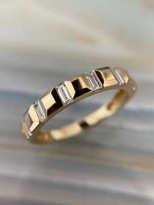 Yellow Gold Moissanite Eternity Band <b>Ring</b> Baguette Cut Channel Setting Geometric Design Unisex Classic Style hip hop <b>ring</b> charms - Product Image 4