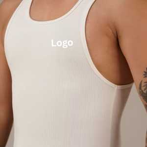 <b>Men's</b> <b>White</b> 100% Cotton Breathable Knitted <b>Tank</b> <b>Top</b> Square Collar Solid Color Casual Style 180g Made BD Custom Brand In-Stock - Product Image 4