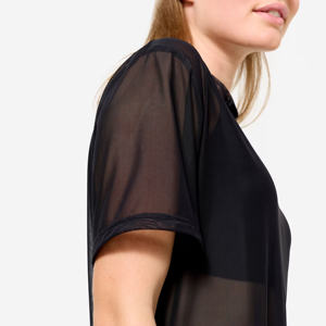 T-shirt en résille noire transparente pour femme, coupe oversize, épaules tombantes, manches courtes, col rond, style sexy - Product Image 4