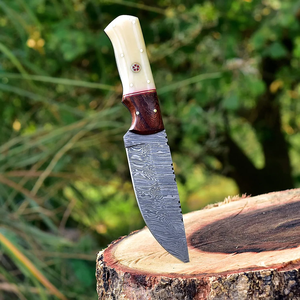 Cuchillo de desollar de grado industrial Damascus con mango de madera de palisandro, hoja recta de punta caída, personalizable OEM/ODM - Product Image 2