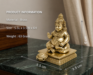 รูปปั้นคูเบอร์เคลือบทองจาก Jaipur Metals |   รูปปั้นเทพเจ้าฮินดูทองเหลืองแท้แบบดั้งเดิม 100% |   ของตกแต่งบ้าน |   5.5x3.5x6ซม. |   63 กรัม |   ของขวัญพูจา - Product Image 3