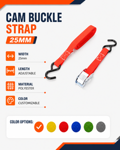 Cargo Transport Cam Buckle Tie Down Strap 25mm Polyester 250kg with <b>S</b> Hook CE Certified 3m for Load Restraint Heavy Duty - Product Image 4