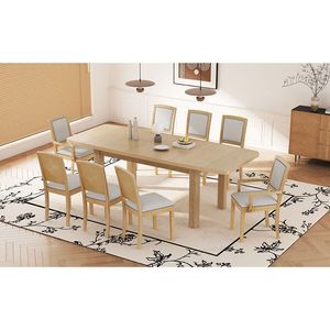 TOPMAX Set Tavolo da Pranzo Allungabile Rustico 84 Pollici con Prolunga Rimovibile 24 Pollici, 6 Sedie Imbottite Senza Braccioli, 2 Sedie Imbottite 24 Pollici - Product Image 4